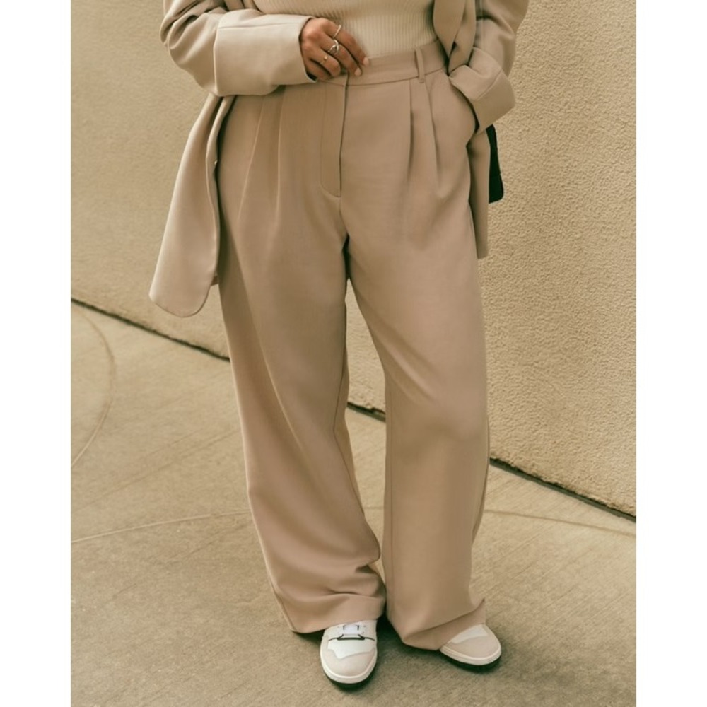 Abercrombie Curve Love Sloane Tailored Wide Leg Pants Taupe 28 6 Short